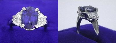 Oval Cut Blue Sapphire Ring: 3.05 carat with 0.82 tcw Half Moon Diamonds