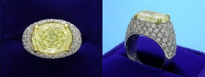 Oval Diamond Ring: 5.62 carat Fancy Light Yellow with 1.32 ratio in Pave mounting
