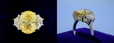 Oval Yellow Sapphire Ring: 8.30 carat with 1.27 ratio and 1.32 tcw Crescent Moon Diamonds