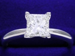 1.23 carat Princess Cut diamond graded H color and SI1 clarity in a four-prong Solitaire style 14-karat white-gold mounting