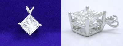 Princess Cut Pendant: 2.04 carat Diamond in 4-Prong Basket Mounting with Double Bail