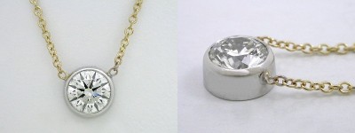 Round Cut Pendant: 0.70 carat Diamond in Bezel-Set Mounting