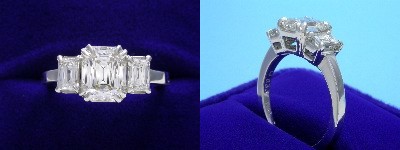 PrinceCut Diamond Ring: 1.59 carat with 1.28 ratio in 0.90 tcw PrinceCut Three-Stone Mounting