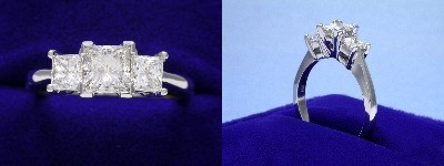 Princess Cut Diamond Ring: 0.70 carat in 0.68 tcw Princess Three Stone mounting