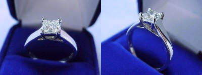 Princess Cut Diamond Ring: 0.75 carat in Trellis style mounting