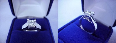 Princess Cut Diamond Ring: 0.90 carat in Trellis style mounting