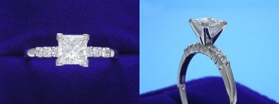 Princess Cut Diamond Ring: 1.00 carat in 0.18 tcw Pave Set mounting