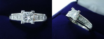 Princess Cut Diamond Ring: 1.01 carat in 0.76 tcw Princess Channel Set mounting