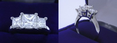 Princess Cut Diamond Ring: 1.02 carat in 0.83 tcw Princess Three Stone mounting