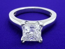 1.60 carat Princess Cut diamond gradede F color and VS2 clarity in platinum cathedral style mounting