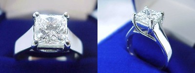 Princess Cut Diamond Ring: 1.68 carat in Trellis style mounting