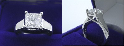 Princess Cut Diamond Ring: 1.70 carat in Trellis style mounting