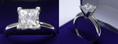 Princess Cut Diamond Ring: 1.72 carat in Solitaire style mounting