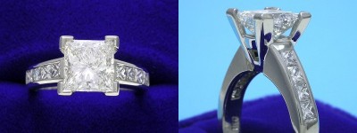 Princess Cut Diamond Ring: 1.74 carat in 0.64 tcw Princess Channel Set Mounting