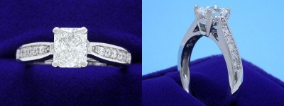 Radiant Cut Diamond Ring: 0.82 carat with 1.20 ratio in 0.20 tcw Prong-Set Pave Leo Ingwer Designer mounting