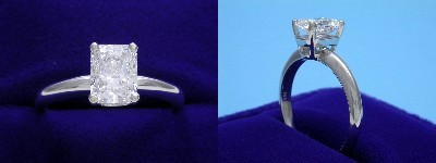 Radiant Cut Diamond Ring: 1.10 carat with 1.31 ratio in Basket style mounting