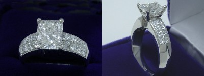 Radiant Cut Diamond Ring: 2.05 carat with 1.25 ratio in 1.80 tcw Princess Channel Set mounting