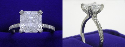 Radiant Cut Diamond Ring: 2.07 carat with 1.00 ratio in 0.34 tcw Pave Set Bez Ambar Designer mounting