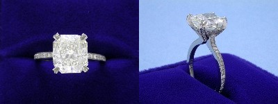 Radiant Cut Diamond Ring: 3.10 carat with 1.12 ratio in 0.35 tcw Pave Set Bez Ambar Designer mounting