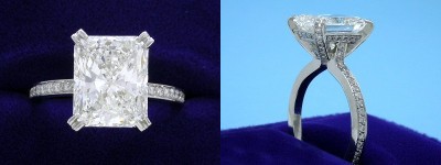 Radiant Cut Diamond Ring: 3.59 carat with 1.23 ratio in 0.36 tcw Pave Set Bez Ambar Designer mounting