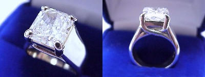 Radiant Cut Diamond Ring: 3.67 carat with 1.08 ratio in Trellis style mounting