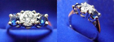 Round Diamond Ring: 0.50 carat with 0.60 tcw Round Blue Sapphires Side Stones