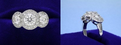 Round Diamond Ring: 0.75 carat with 0.64 tcw Round Diamonds and 0.24 tcw pave mounting