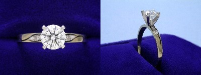 Round Diamond Ring: 0.77 carat in yellow gold swirl mounting