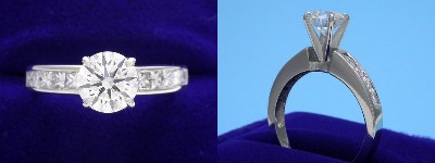 Round Diamond Ring: 0.85 carat with 0.50 tcw Princess Cut Diamonds
