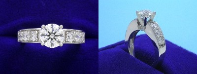 Round Diamond Ring: 0.91 carat with 0.54 tcw prong set Round Diamonds