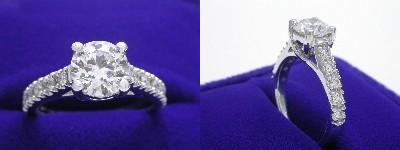 Round Diamond Ring: 0.96 carat with 0.25 tcw Trellis style mounting