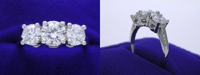 Round Diamond Ring: 1.00 carat 3-Stone with 1.20 tcw Round Side Stones