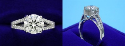 Round Diamond Ring: 1.05 carat in 0.14 tcw Pave Split Shank Trellis mounting
