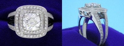 Round Diamond Ring: 1.06 carat in 0.47 tcw Pave Split-Shank mounting