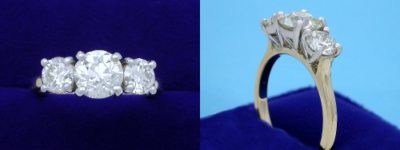 Round Diamond Ring: 1.11 carat with 0.92 tcw Round Side Diamonds in Two-Tone Mounting