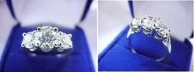 Round Diamond Ring: 1.21 carat 3-Stone 0.90 tcw Round Diamonds
