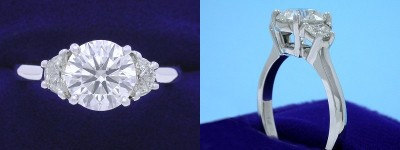 Round Diamond Ring: 1.30 carat in 0.26 tcw Crescent Moon 3-Stone Mounting