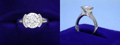 Round Diamond Ring: 1.45 carat in Half Bezel style mounting