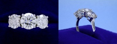 Round Diamond Ring: 1.51 carat Three Stone with 2.05 tcw Side Round Diamonds
