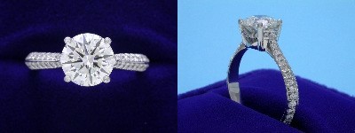 Round Diamond Ring: 1.54 carat with 0.40 tcw pave-set diamonds