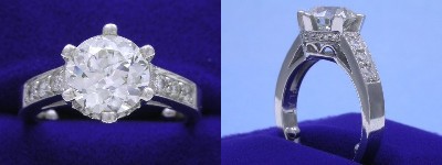 Round Diamond Ring: 1.83 carat Old European in 0.35 tcw Designer Mounting