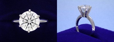Round Diamond Ring: 3.41 carat in 6-prong Solitaire Style Mounting