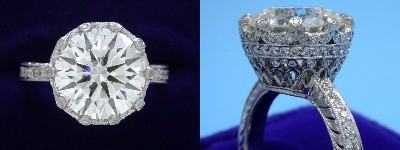 Round Diamond Ring: 5.05 carat with 0.89 tcw Pave Mounting