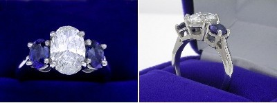 Oval ring 1.70 ct ratio 1.50 oval sapphires