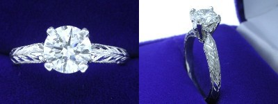 Round Diamond Ring: 1.01 carat in Hand Engraved mounting