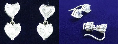 Heart Cut Diamond Earrings: 2.74 tcw Hearts with Dangle Basket Settings