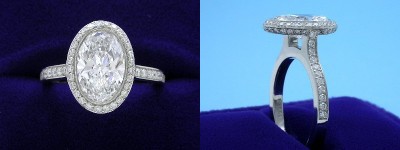 Oval Cut Diamond Ring 1.70-carat with 1.49 ratio in Bez Ambar setting with 0.46 tcw pave-set round diamonds