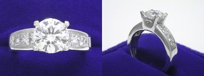 Round Brilliant Cut Diamond Ring 1.80-carat in Bez Ambar setting with 1.00 tcw channel-set Quadrillion diamods