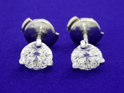 Round Brilliant Earrings: 1.34 tcw 3-prong Mountings with Clutch Backs ...