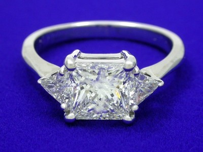 Princess Cut Diamond Ring: 1.15 carat with 0.32 tcw Trillion Side ...